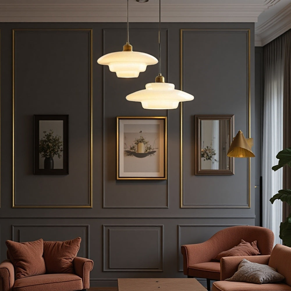 Lampada da soffitto in vetro opalino Art Déco per sala da pranzo