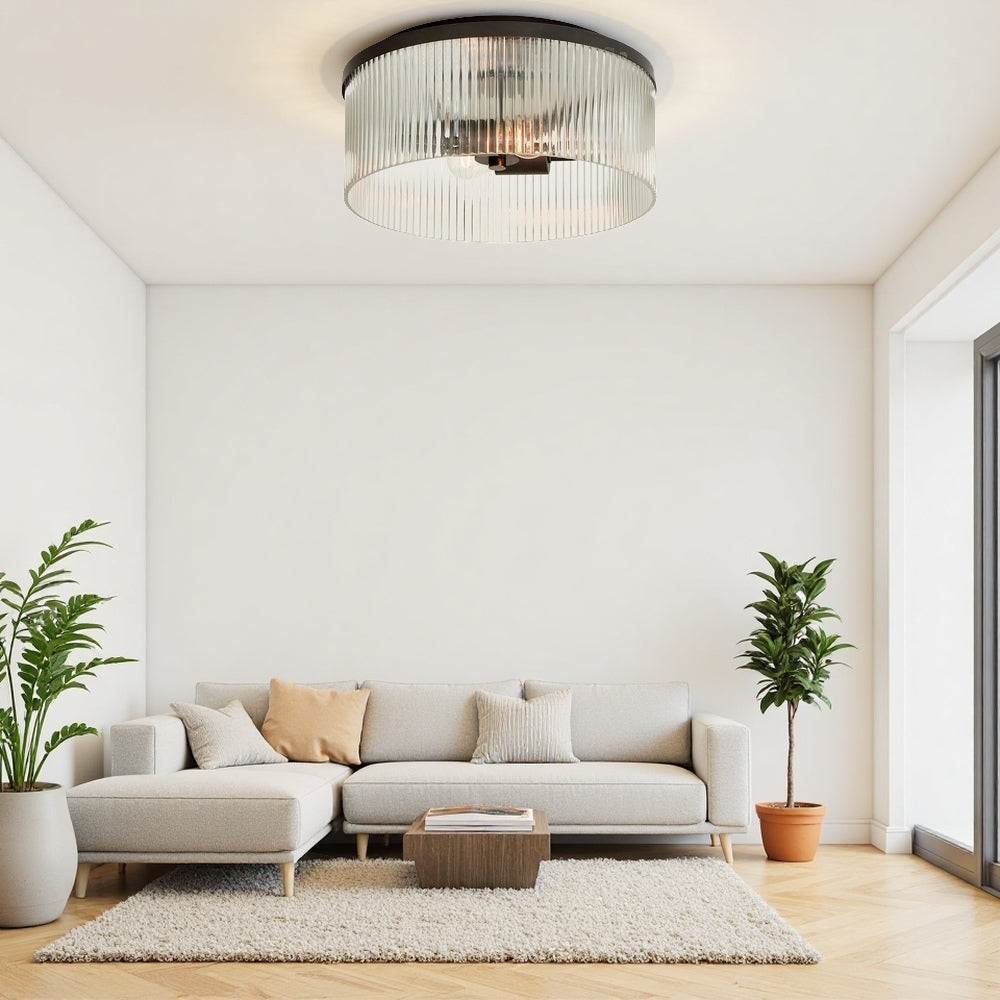 Elegante lampada da soffitto in vetro a coste