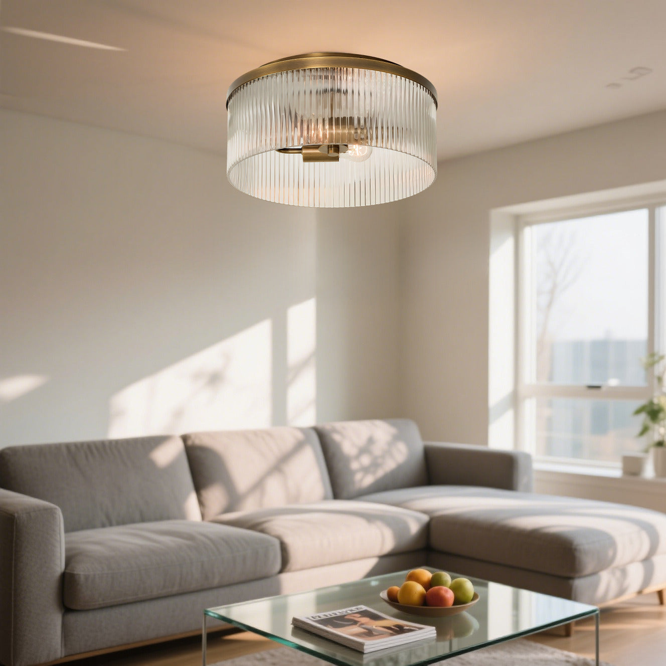 Elegante lampada da soffitto in vetro a coste